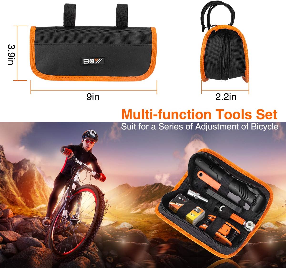 Bicycle Repair Bag  Bicycle Tire Pump, Home Bike Tool Portable Patches Fixes, Inflator, Maintenance for Camping Travel Essentials Tool Bag Bike Repair Tool Kit Safety Emergency All in One Tool