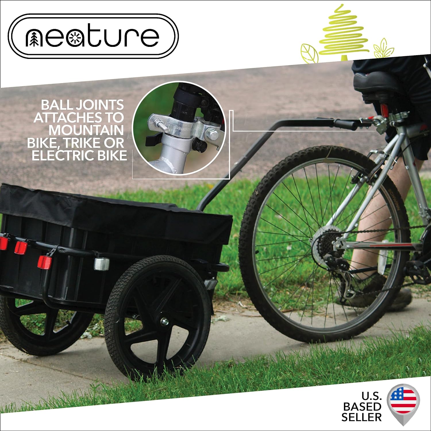 Neature Bike Trailer Utility Cart and Bike Trailer Attachment Kit - 88lb Capacity Towable Bike Cargo Wagon for Travel